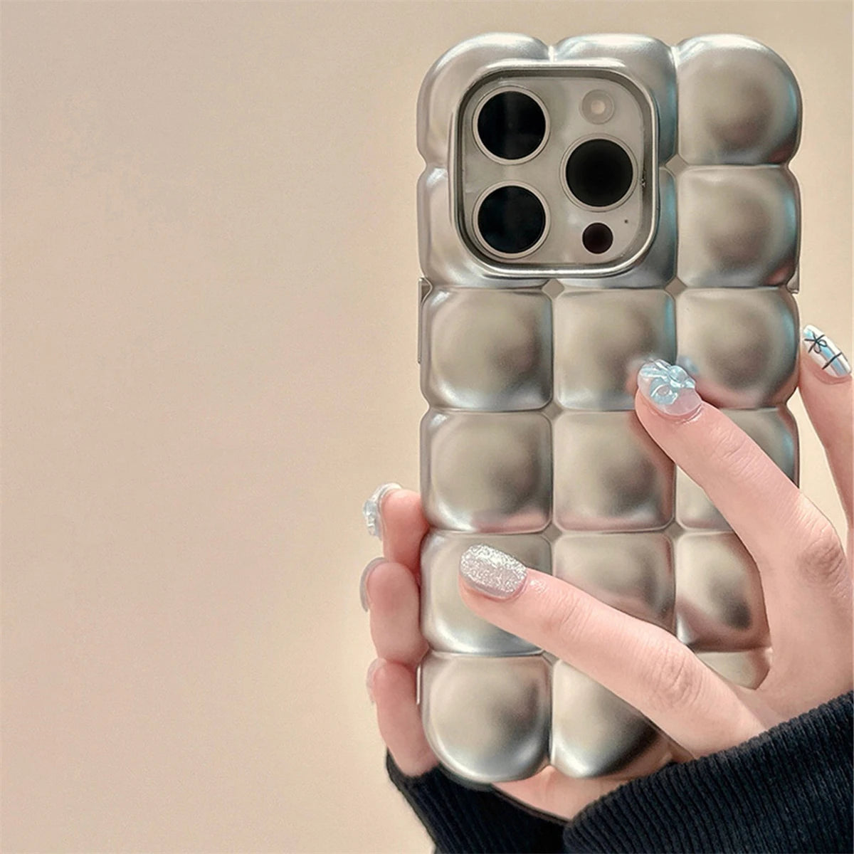 Cute Phone Cases for iPhone 15, 14, 13, 12, and 11 Pro Max - Metal Silver - Stylish Lattice - TSP282