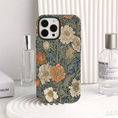 Cute Phone Cases For iPhone 16ProMax 15 14 13 12 11 PRO Plus - Vintage Floral Pattern - Acrylic TPU Cover