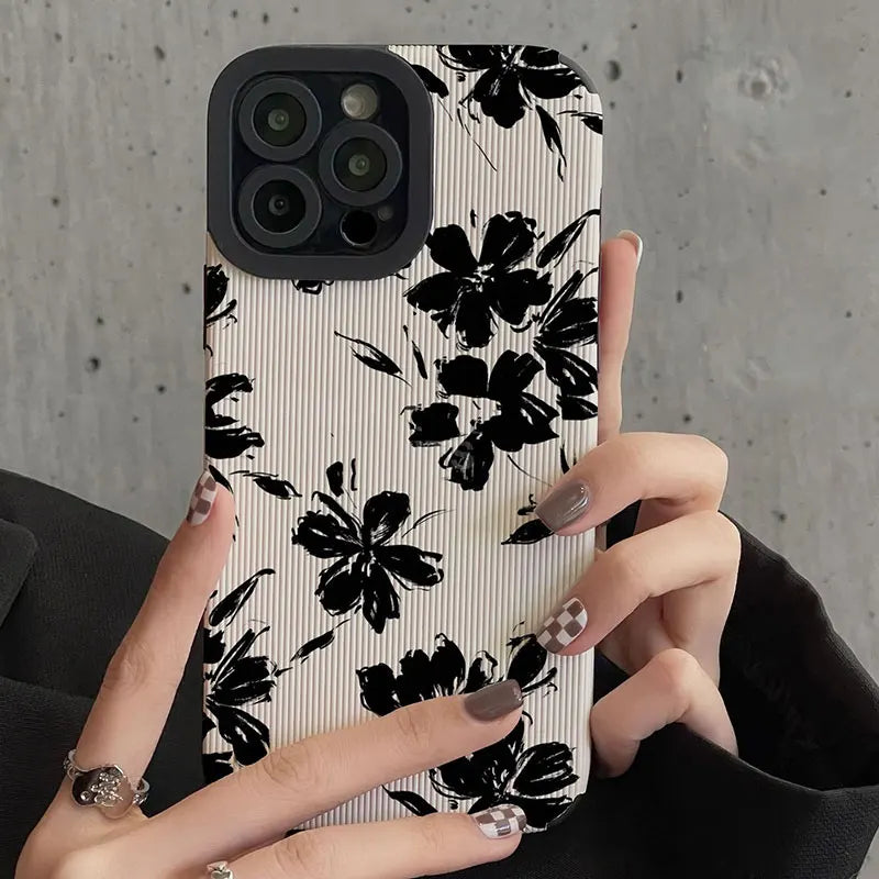 Cute Phone Cases For Galaxy S24, S23, S22 Ultra, S20 FE, A54, A14, A33, and more - Black Flowers Cover - TSP527