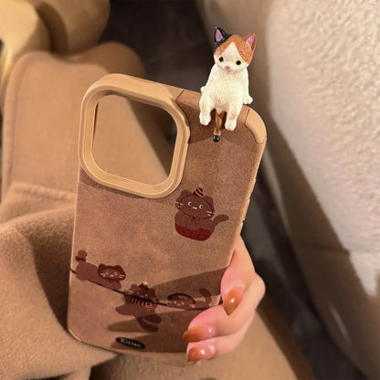 Cute Phone Cases For iPhone 16, 15, 14, 13, 12, 11 Pro Max - Kitten Cat Doll - Suede leather Cartoon Soft Cover - CC5140 - Touchy Style