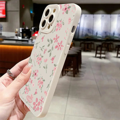 Cute Phone Cases - Flower Branch Pattern For iPhone 16 15 14 13 12 11 Pro Max XS XR 7 8 Plus - Matte Soft Silicone Bumper Cover