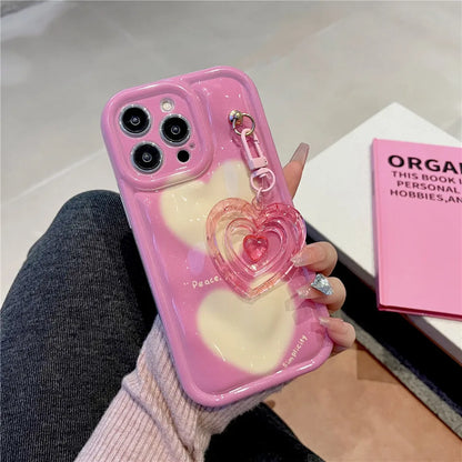 Cute Phone Cases For iPhone 11, 12, 13, 14, Pro Max, XR, X, XS, and 14 Plus - 3D Pink Heart Keychain, Soft Cover - TSP433