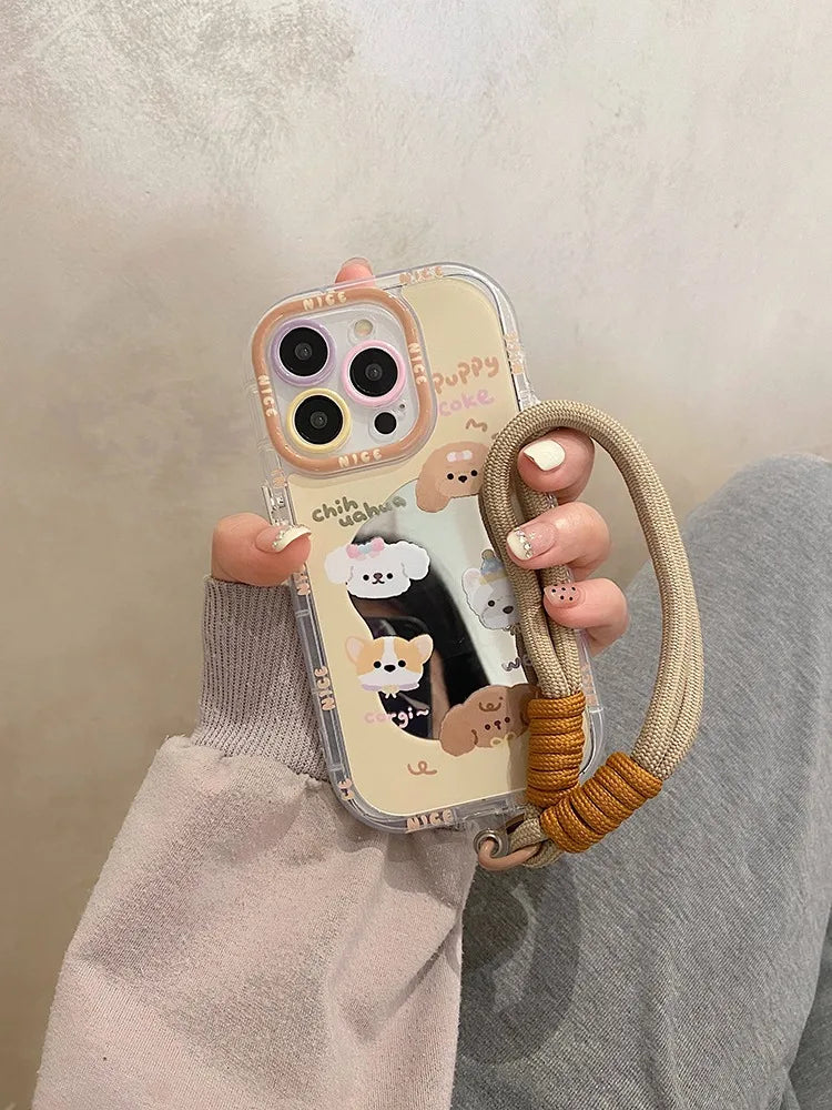 Cute Phone Cases For iPhone 11, 12, 13, 14, and 15 Pro Max - Cartoon Puppy Dog - Makeup Mirror Cover - TSP275