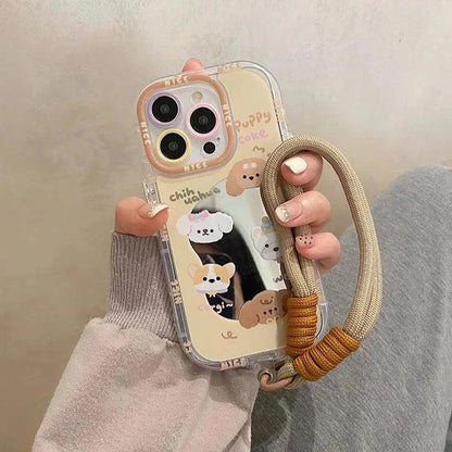 Cute Phone Cases For iPhone 11, 12, 13, 14, and 15 Pro Max - Cartoon Puppy Dog - Makeup Mirror Cover - TSP275