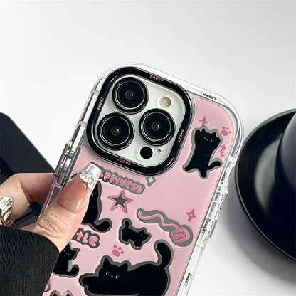 Cute Phone Cases for iPhone 15, 14, 13, 12, and 11 Pro Max - Black Cat - Acrylic Mirror - TSP280