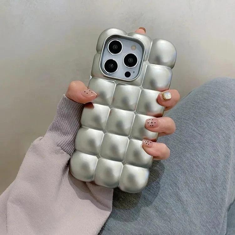 Cute Phone Cases for iPhone 15, 14, 13, 12, and 11 Pro Max - Metal Silver - Stylish Lattice - TSP282