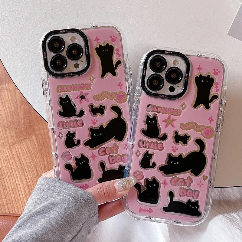 Cute Phone Cases for iPhone 15, 14, 13, 12, and 11 Pro Max - Black Cat - Acrylic Mirror - TSP280