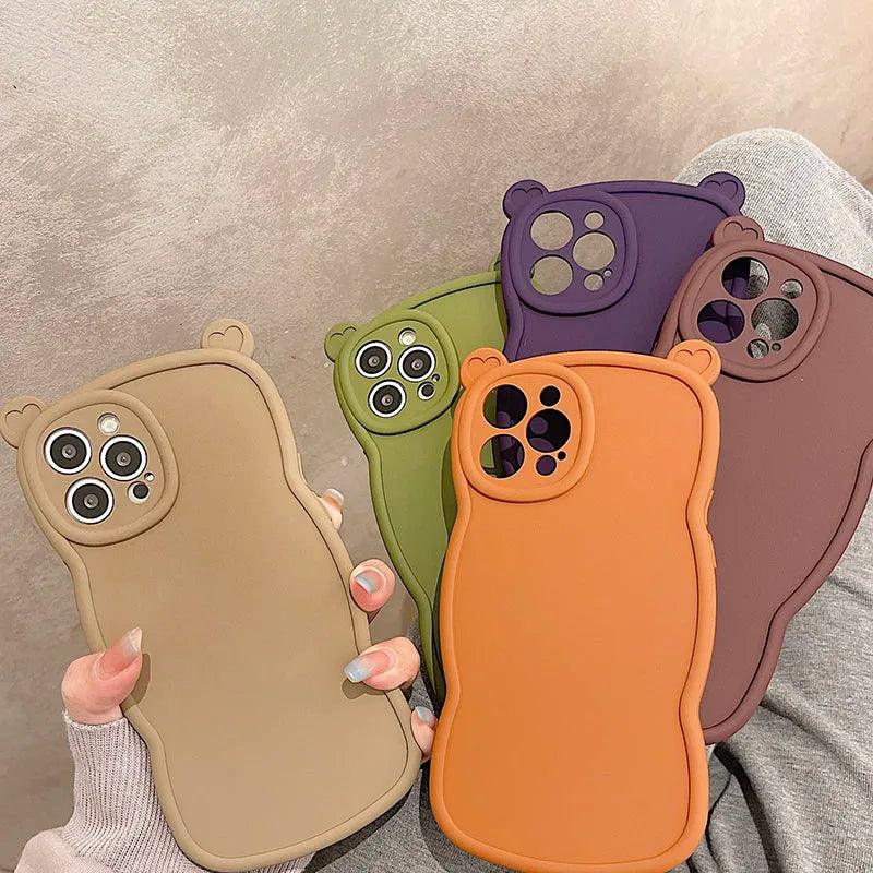 Cute Phone Cases For iPhone 11, 12, 13, 14 Pro Max, XS, XR, X, and 14 Plus - Cartoon Bear Ears - Curly Wavy Frame - TSP249