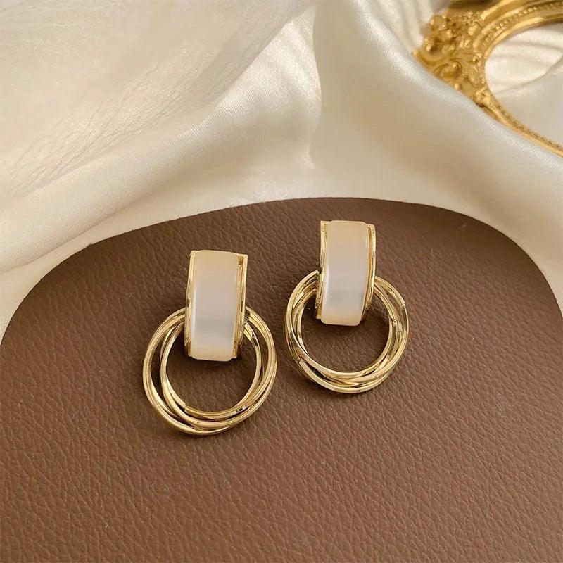 Charming Korean Earrings with White Pearls for Women - Charm Jewelry R1240