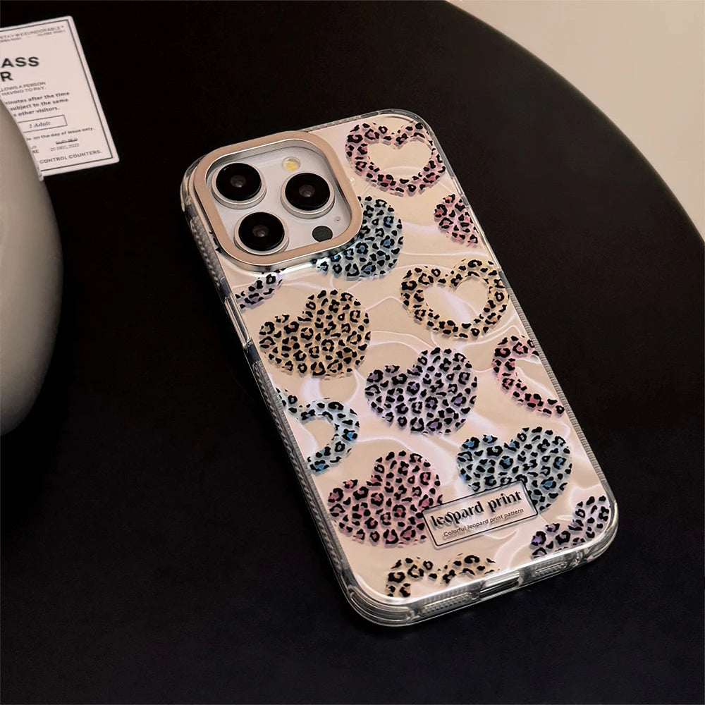 Cute Phone Cases: Leopard Print Love Heart IMD Silicone for iPhone 12-15 Pro Max - TSP299