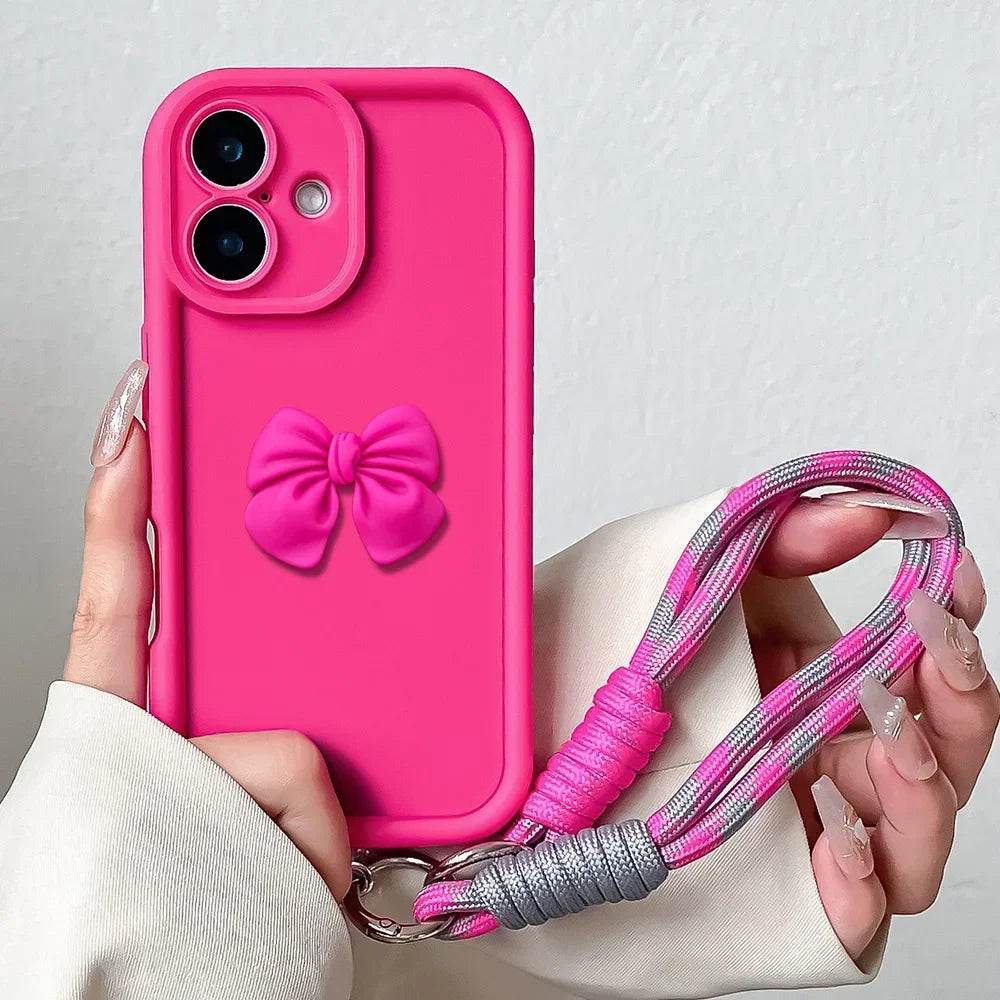 Cute Phone Cases For iPhone 16, 15, 14, 13, 12, 11 Pro MAX, XS Max, XR, 7, 8 Plus - Bowknot Lanyard - Soft Cover - PC1330 - Touchy Style