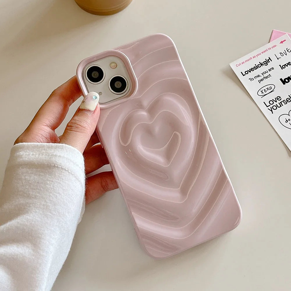 Cute Phone Cases For iPhone 13 14 11 12 Pro Max - 3D Pleated Water Ripple Heart