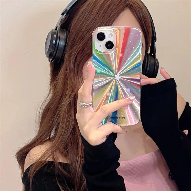 Cute Phone Cases For iPhone 15 Pro Max, 14, 13, 11, 12, or 15 Plus - Colorful Rainbow Stars - Glitter Cover - TSP278