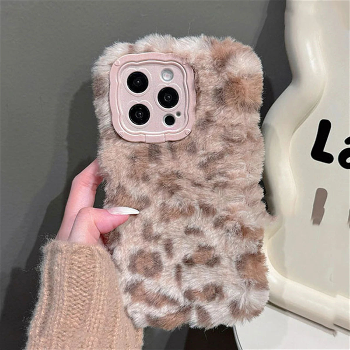 Cute Phone Cases for iPhone 16, 15, 14, or 13 Pro Max - Fluffy Plush Leopard Print - TSP439