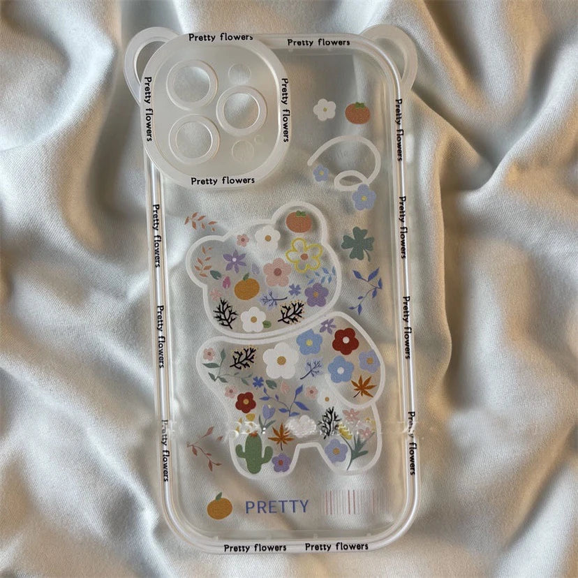 Transparent Cat Bear Cute Phone Cases For iPhone 16, 15, 14, 13, 11, 12 Pro Max, XS, X, XR, 8, 7 Plus