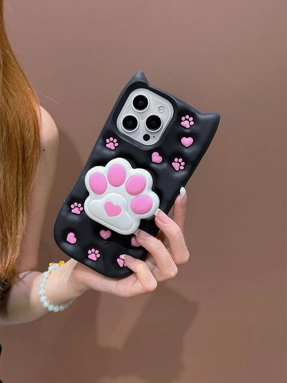 Cute Phone Cases: 3D Cat Paw Silicone Case with Stand for iPhone 15/14/13/12 Pro Max - TSP310