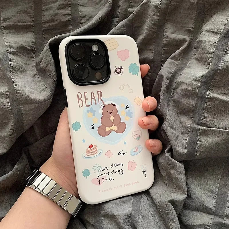 Cute Phone Cases For IPHONE 16, 15PRO MAX, 14, 13, 12 PRO, 11 Plus, 15pro - Little Bear Pattern - Acrylic TPU Cover - IC6010