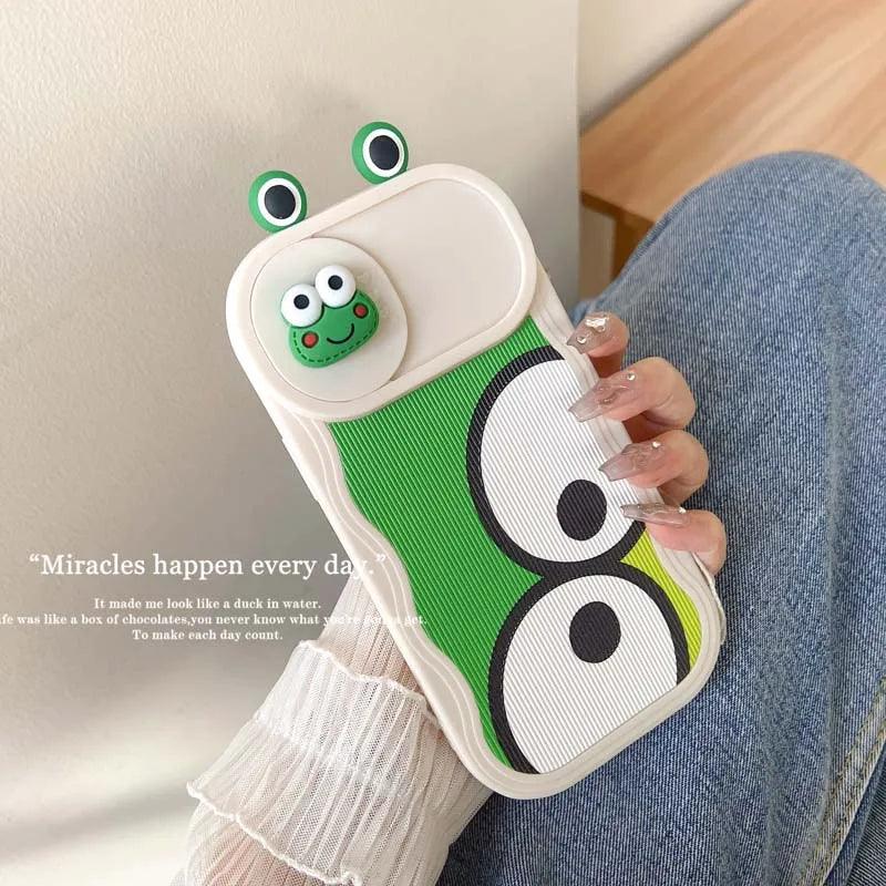 Cute Big Eyes Frog Wave Phone Case for iPhone 15 Pro Max, 14, 13, 11, 12