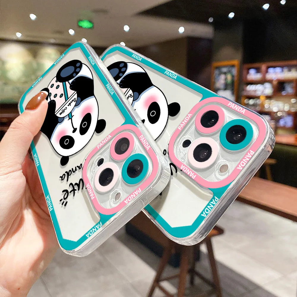 Cartoon Panda Transparent Cute Phone Cases For Galaxy A54 5G A53 A52 A34 A33 A13 A32 A12 S23 Ultra S22 S20 S21 FE A23 A51 A50 A73 A72 A71 A22 A21S Covers