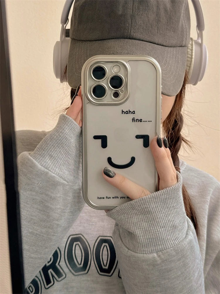 Cute Phone Cases: Funny Black Smile Pattern Clear Back Cover for iPhone 11-15 Pro Max - TSP304