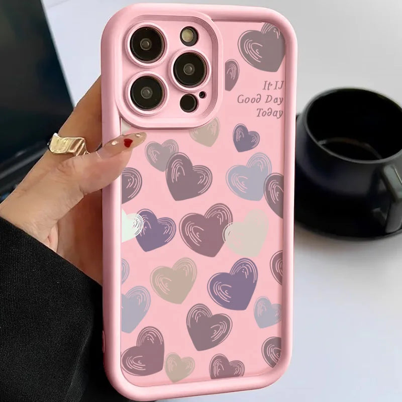 Cute Phone Cases For iPhone 16, 15, 14, 14 Pro, 14 Pro Max, 13, 12, 11, 11 Pro, X, XS, XR, 8, or 7 - Colorful Hearts - TSP518