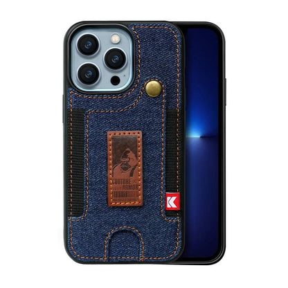 TSP81 Cute Phone Cases For iPhone 14 Pro Max, 13, and 12 Plus - With Card Pocket and Finger Holder - Denim Cover