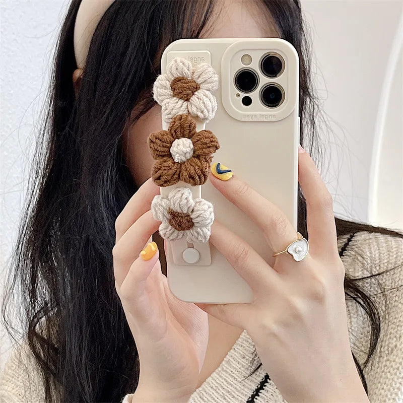 Cute Phone Cases for iPhone 11, 12, 13, 14, 15, and 16, including Pro Max and Plus versions - 3D Knitted Flower Pattern - TSP445