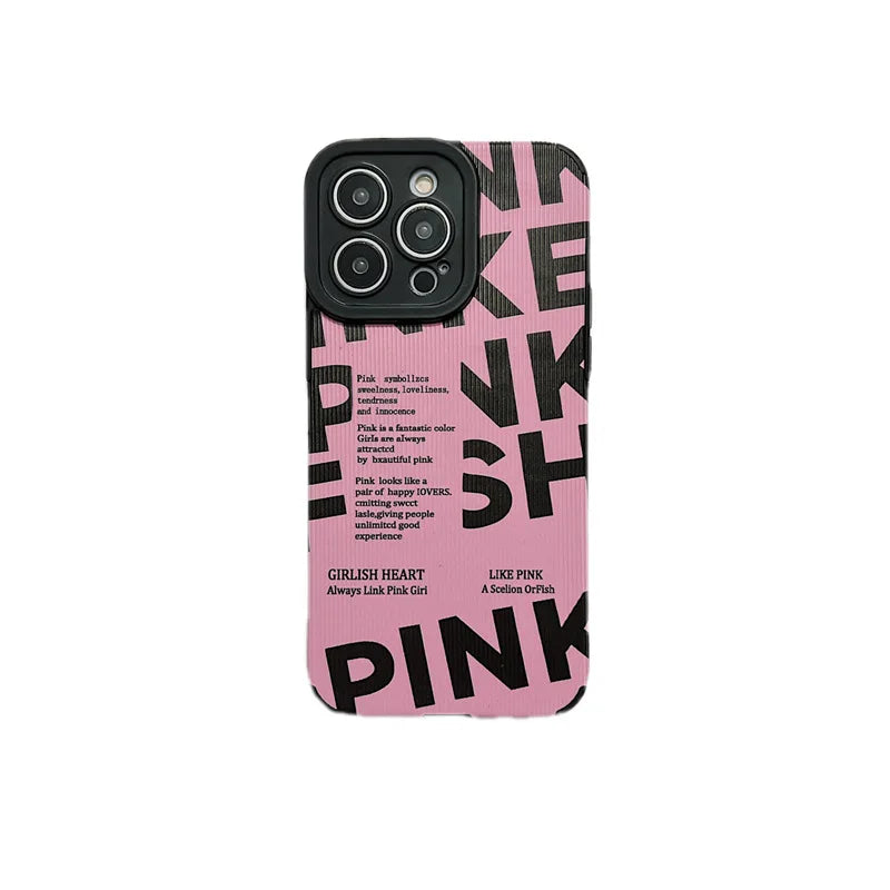 Stylish Pink Letter Pattern Cute Phone Case For iPhone 15, 14, 13, 12 Pro, 11, XS Max, 7, 8 Plus, X, XR, SE