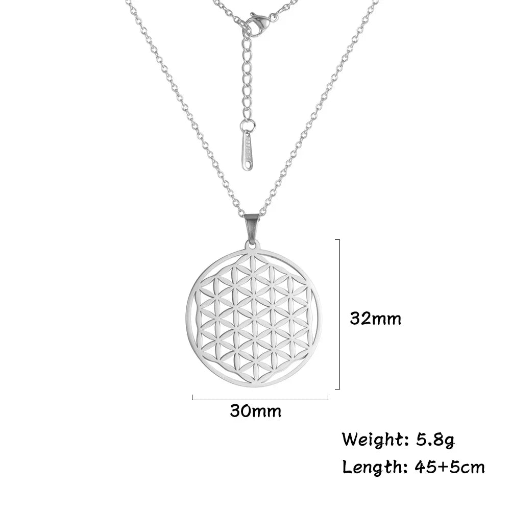 Necklaces Charm Jewelry - Stainless Steel Chain - Flower of Life - CJ0141