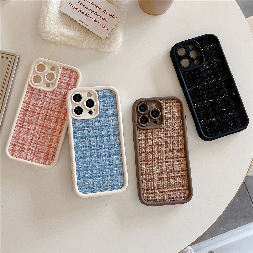 Stylish Lattice Fabric Cute Phone Cases for iPhone 14, 13, 12, 11 Pro Max and 14 Plus