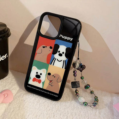 Cute Phone Cases For iPhone 16, 15, 14, 13, 12 Pro Max - Cartoon Puppy Illustration Art - Bracelet Pendant - Glass Shell Cover - CC5240 - Touchy Style