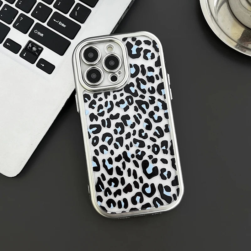 Cute Phone Cases: Black Blue Leopard Print for iPhone 15 Pro Max - TSP309