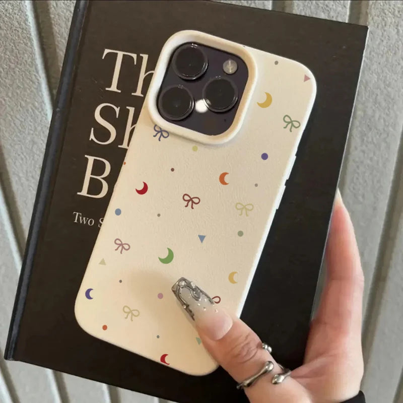 Cute Phone Cases For iPhone 11 12 13 14 15 16 Pro Max - Colorful Moon Bow Lichee Pattern - Silicone Cover