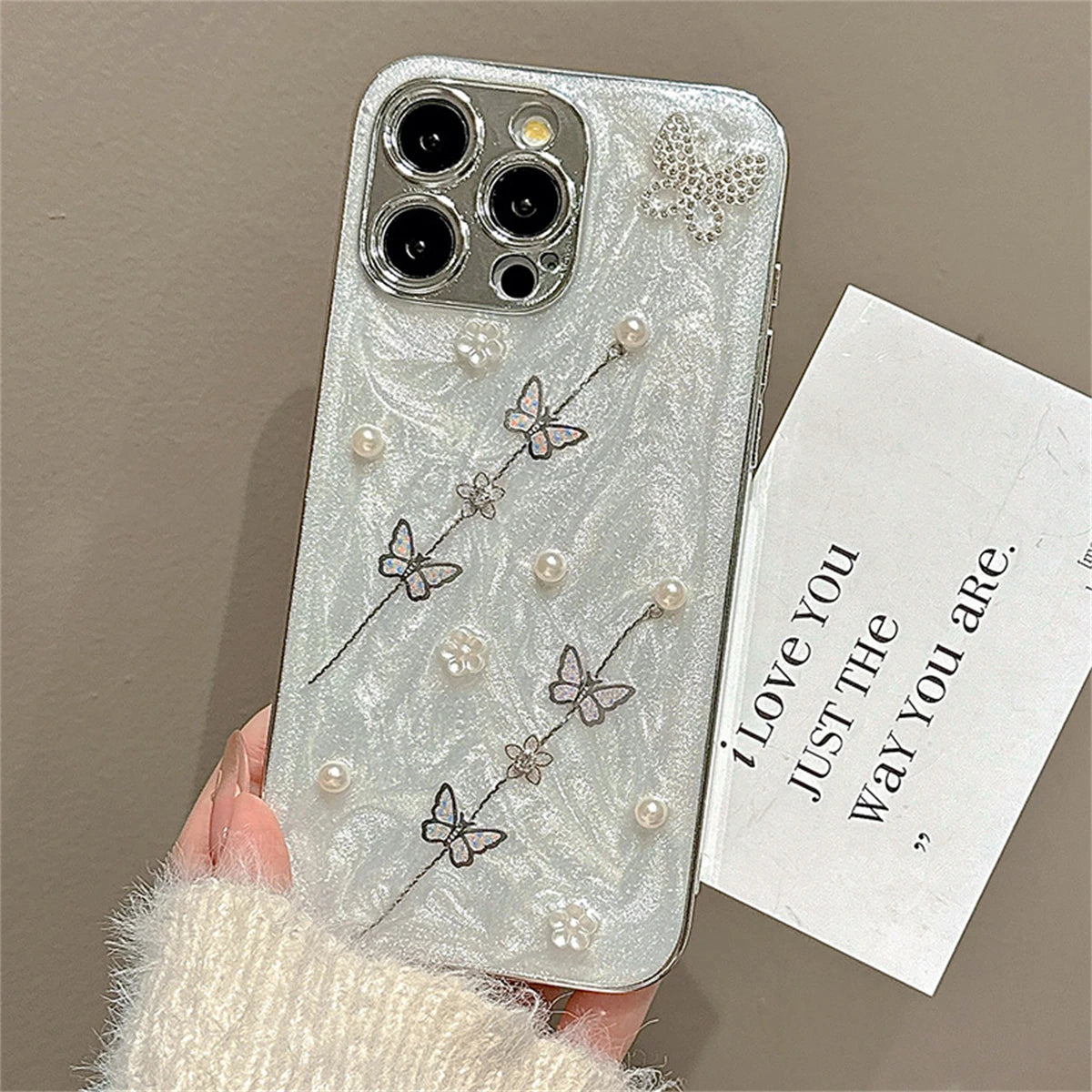 Epoxy Cute Phone Cases for iPhone 11, 12, 13, 14, 15, and 16 Pro Max Plus - 3D Butterfly Beads - TSP435