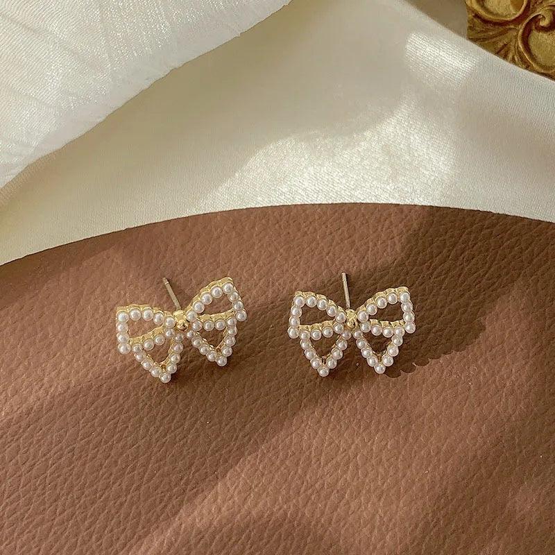 Charming Korean Earrings with White Pearls for Women - Charm Jewelry R1240