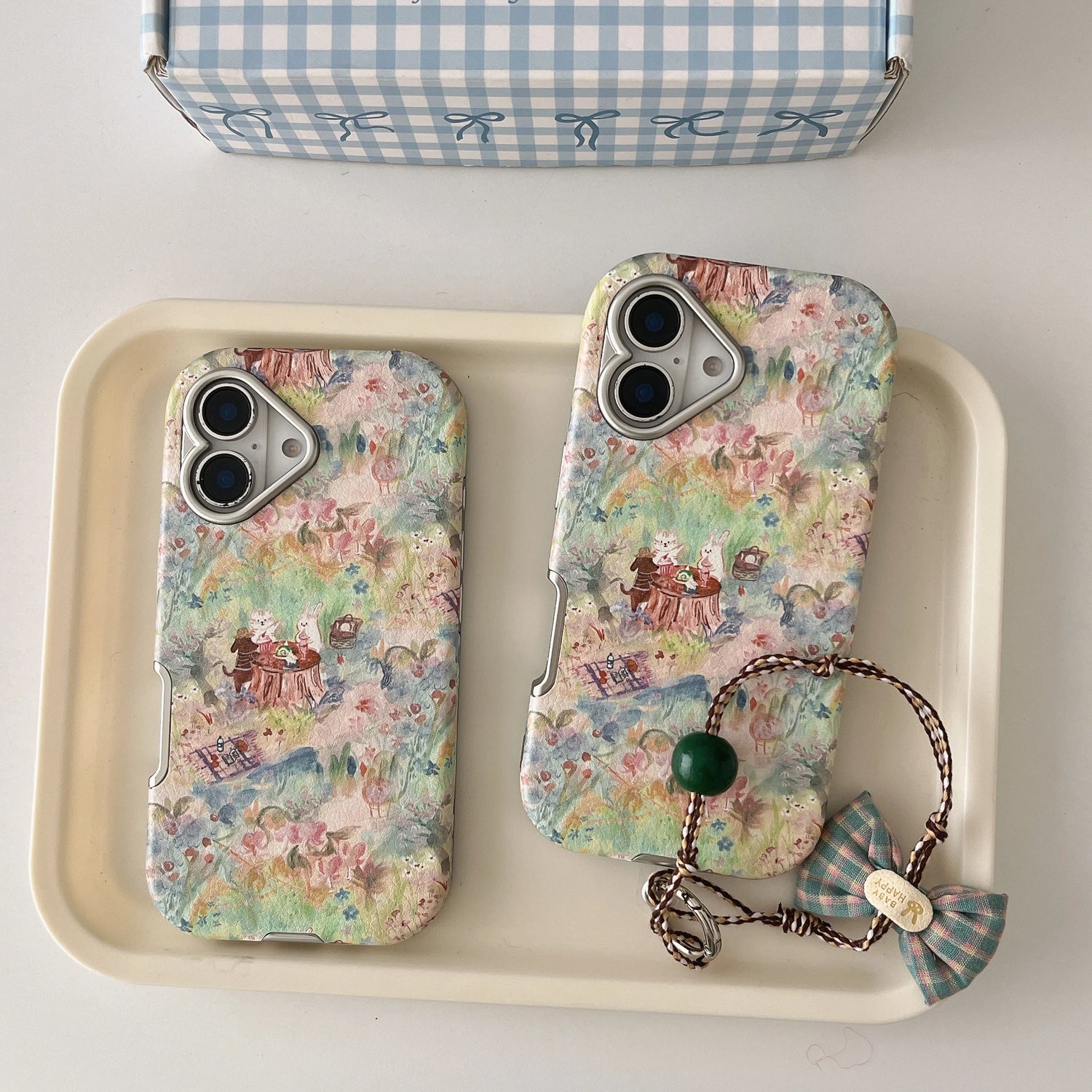 Cute Phone Cases For iPhone 16, 15, 14, 13 Pro Max - Vintage Oil Painting Animal Picnic in Garden - Electroplated Chic Cover - PC5330