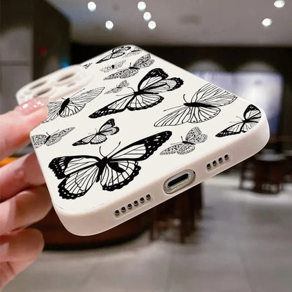 Cute Phone Cases For iPhone 16 15 Pro Max 14 Plus 13 12 Mini 11 - Black Butterfly Graphic Printing Back Cover