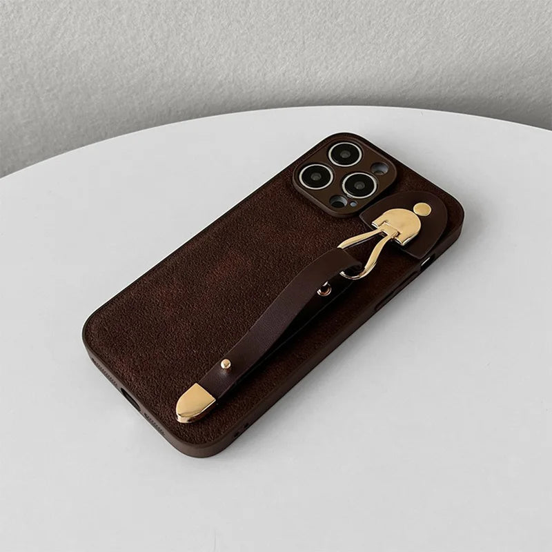 Cute Phone Cases For iPhone 16, 15, 14, 13, 12, 11 Pro Max, XR, X, and Xs Max with Wrist Chain - Plain Leather - TSP487