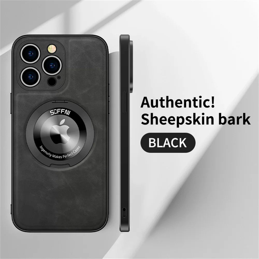 Cute Phone Cases for iPhone 11, 12, 13, 14, and 15, including Pro, Pro Max, and Plus models - Leather Cover With Rotating Holder  - TSP526