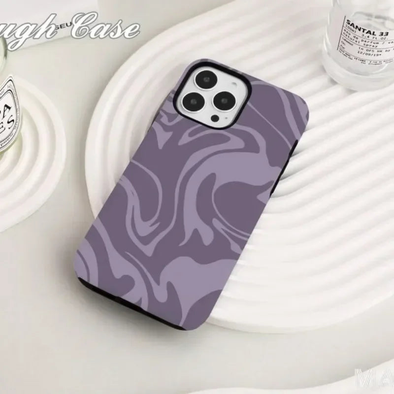 Cute Phone Cases For iPhone 16ProMax 15 14 13 12 11 PRO Plus - Purple Line Art - Acrylic TPU Cover