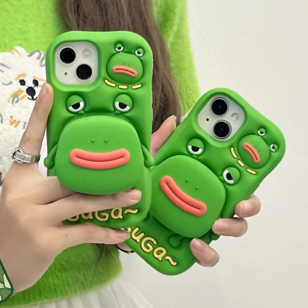 Cute Phone Cases For iPhone 11, 12, 13, 14, and 15 Pro Max - Funny 3D Big Mouth Frog - Hidden Holder - TSP273