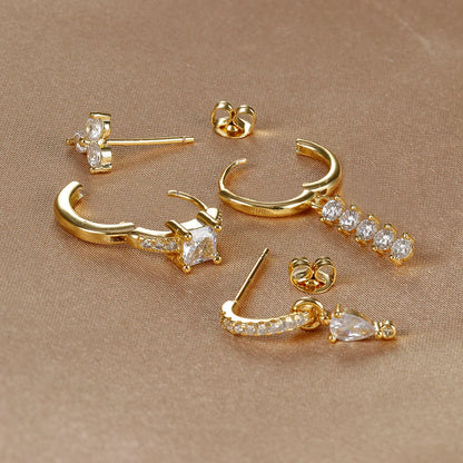 Tear Drop Crystal Earrings Charm Jewelry - 4PCS Stainless Steel Cubic Zirconia 14k Gold Plated