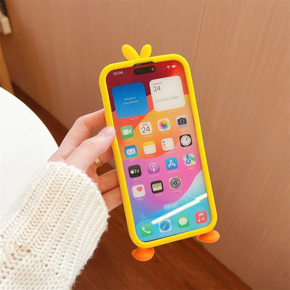 Cute Phone Cases For iPhone 16, 15, 14, 13, 12Mini, 11 Pro Max, 11 Plus, X, XR, XS - Soft Silicone 3d Little Yellow Duck - IC8021