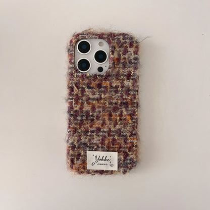 Cute Phone Cases For iPhone 16, 15, 14, 13 Pro Max - Fashionable Woven Pattern Woolen Texture Back Cover - PC0430