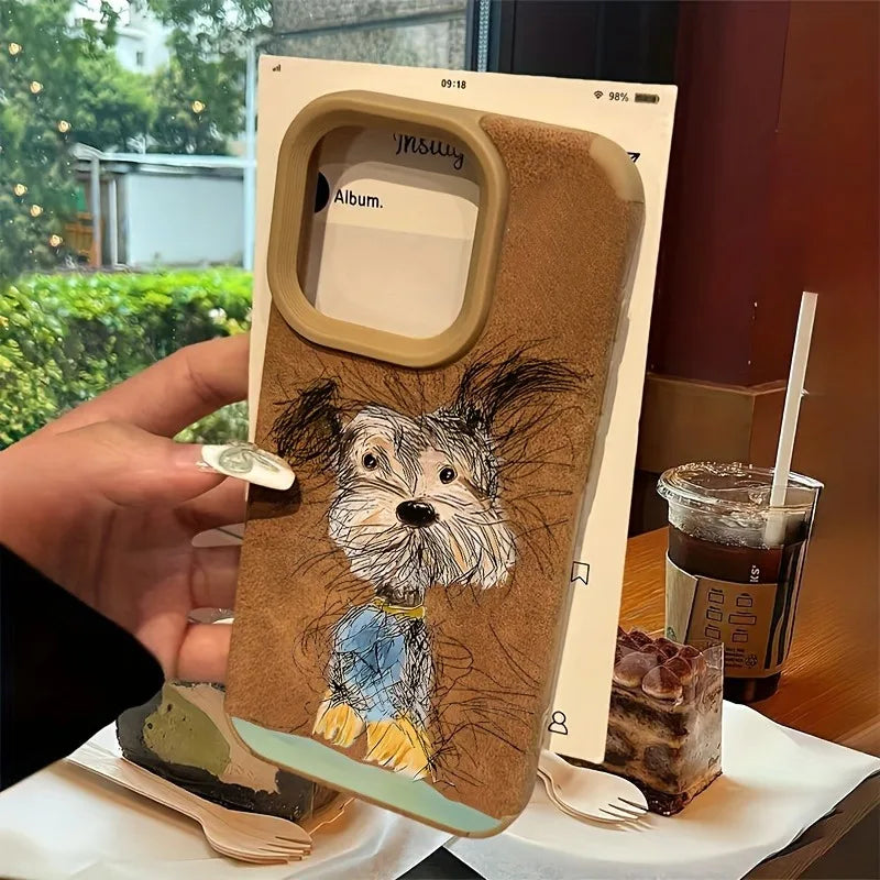 Cute Phone Cases For iPhone 11 12 13 14 15 16 Pro Max XS X XR 16 Plus - Dog Cat Suede Pattern - Leather Bumper Cover