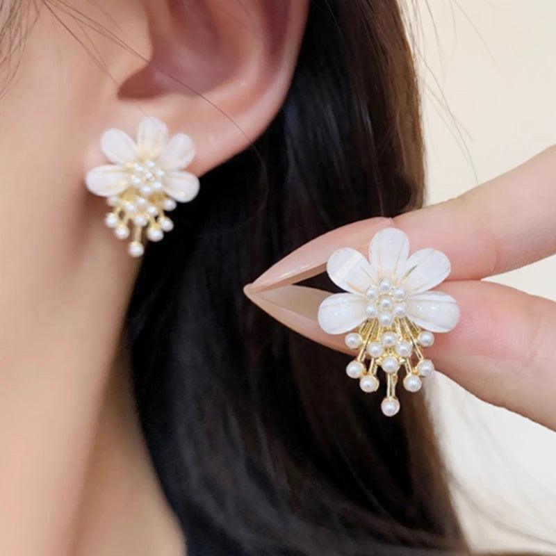 Flower Pearl Drop Earrings Charm Jewelry ECJTXY48 Accessories