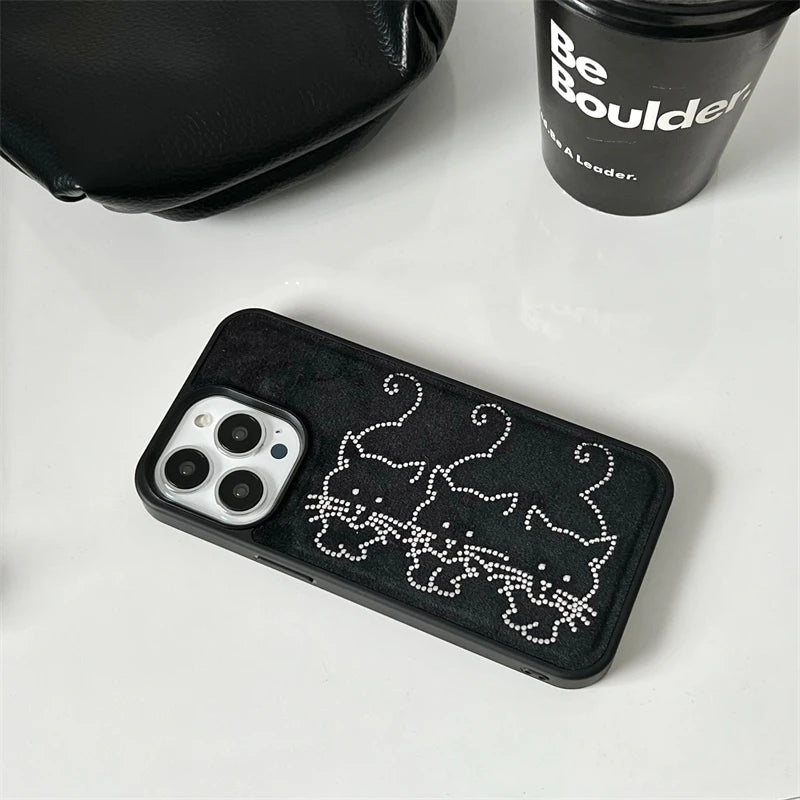 Cute Phone Cases for iPhone 15, 14, 12, 13, and Pro Max - Glitter Cat, Black Bumper Cover - TSP457