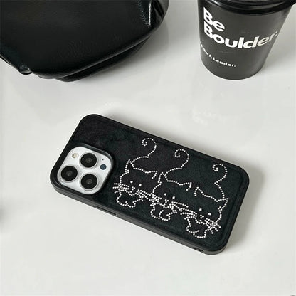 Cute Phone Cases for iPhone 15, 14, 12, 13, and Pro Max - Glitter Cat, Black Bumper Cover - TSP457