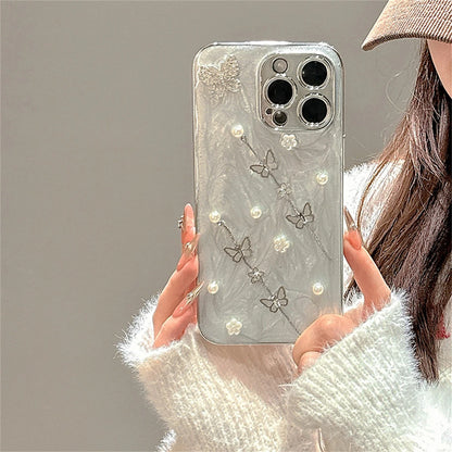 Epoxy Cute Phone Cases for iPhone 11, 12, 13, 14, 15, and 16 Pro Max Plus - 3D Butterfly Beads - TSP435