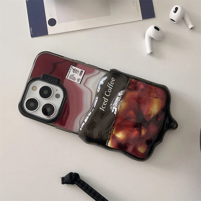 Cute Phone Cases for iPhone 15, 14, 13, 12 Pro Max - 3D Melting Double Layer 2-in-1 Iced Coffee - TSP335